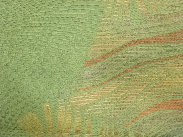  アンティーク　本場筑前博多　切りばめ風　よろけ横段模様織り出し　名古屋帯地反物